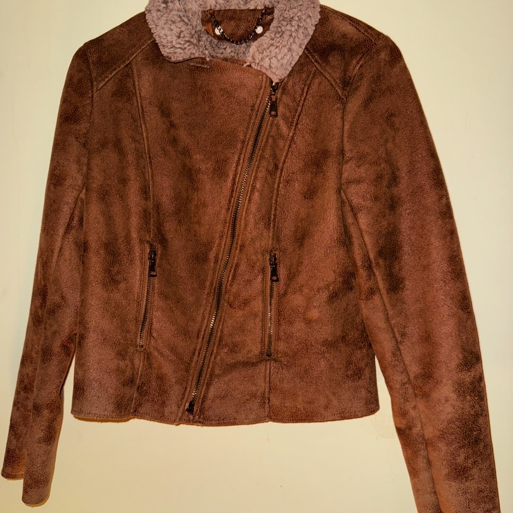 Cozy Brown Shearling Bomber Jacket